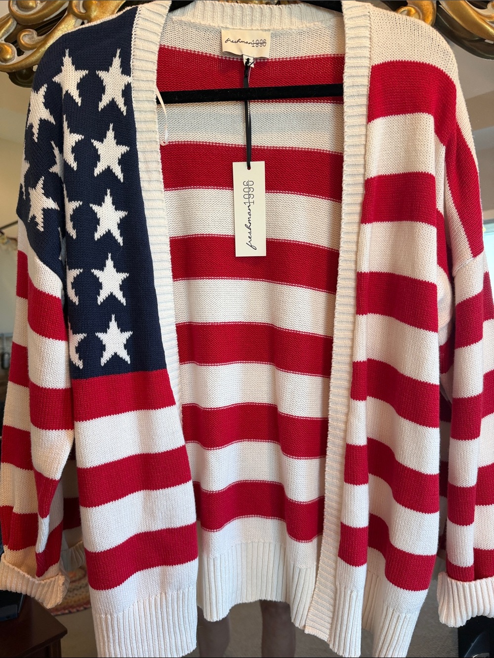Freshman Red White & Navy Flag Open-Front Cardigan